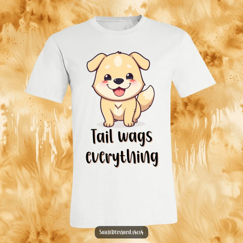 Funny T-Shirt: A massive, happy dog with a friendly face and a blur of its wagging tail, full of enthusiastic energy.