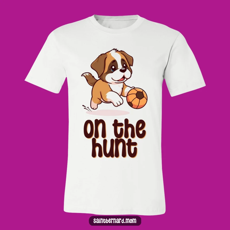 Funny Kawaii Saint Bernard T-Shirt: Determined Ball Chase Action