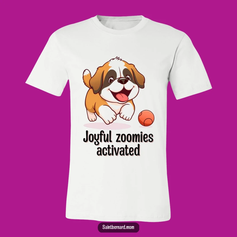 Funny Saint Bernard Joyful Ball Chase T-Shirt - Hilarious Dog Design