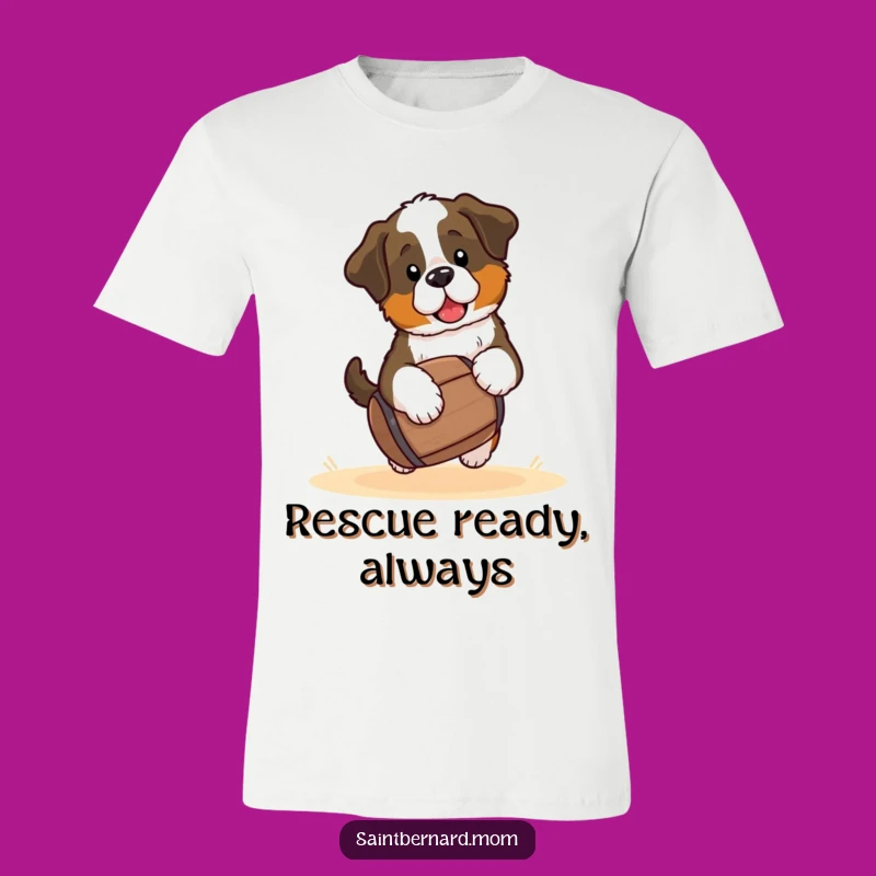 Funny Saint Bernard Puppy T-Shirt - Kawaii Dog Carrying Barrel Tee