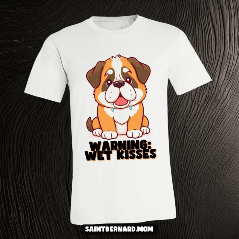 Funny Saint Bernard dog t-shirt showcasing adorable and friendly drool, a hilarious gift for dog enthusiasts.