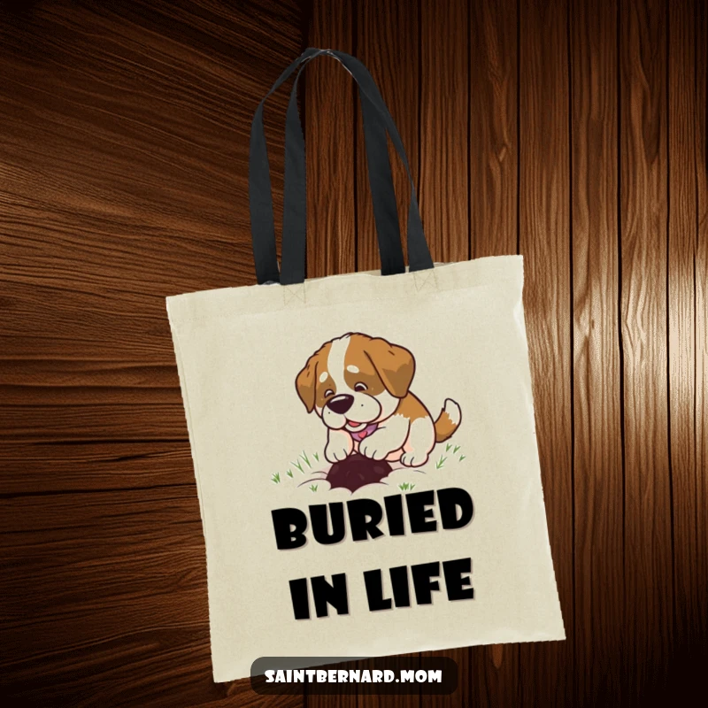 Funny Saint Bernard Lady Tote Bag, happily digging a small hole with joyful abandon, a spacious and humorous accessory.