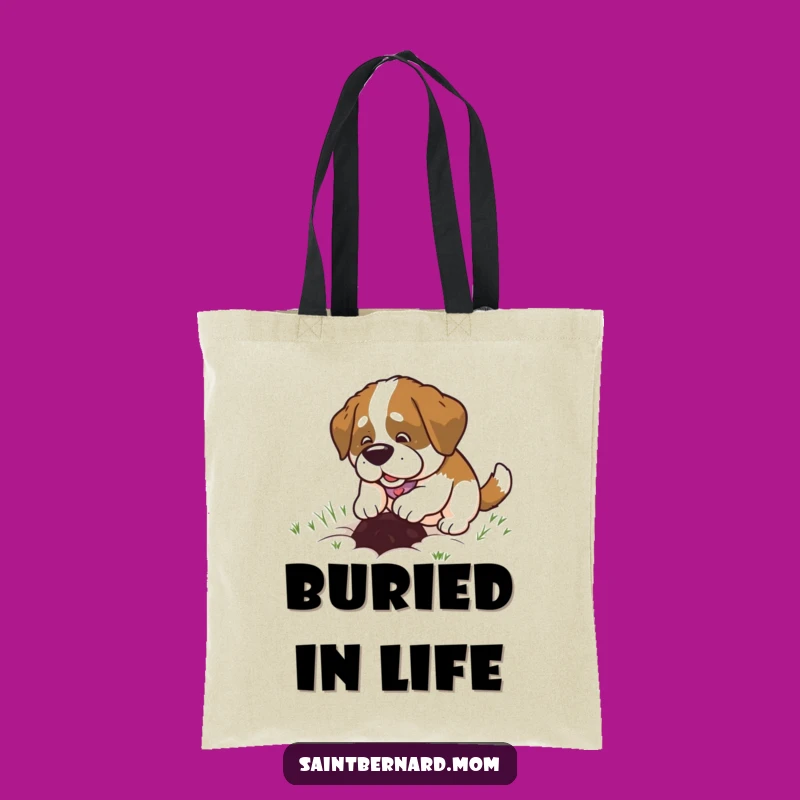 Funny Saint Bernard Lady Tote Bag: Happy Digging, Spacious & Humorous