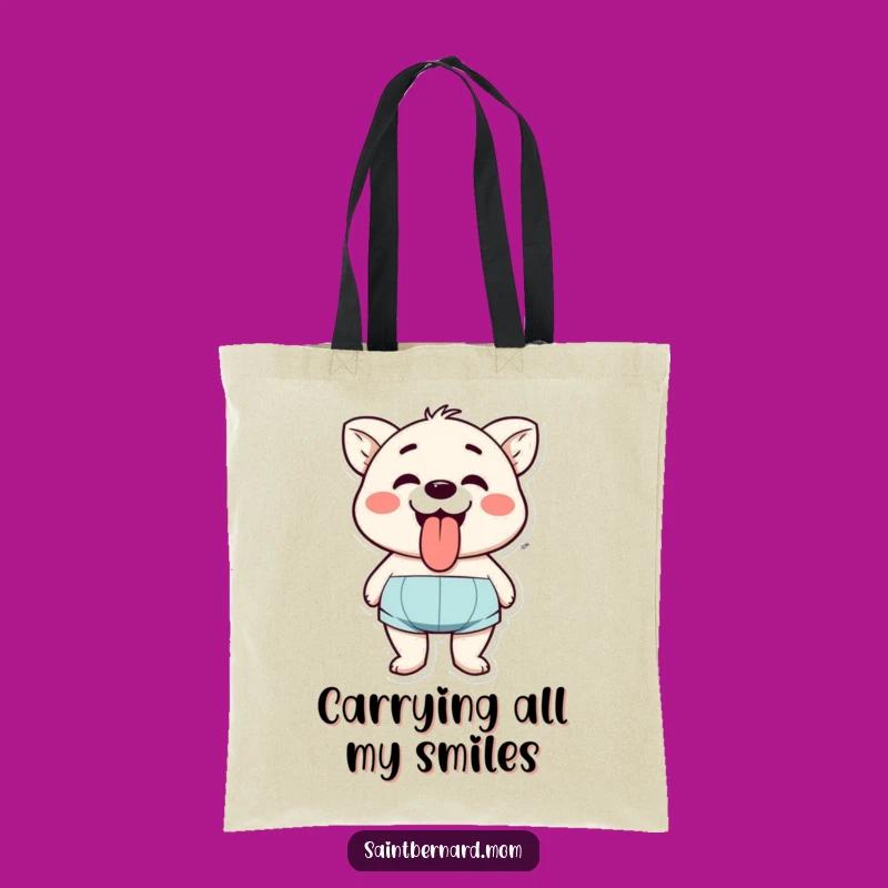 Funny Happy Panting Character Tote Bag: Durable Tongue Out Carry-All, Great Funny Gift