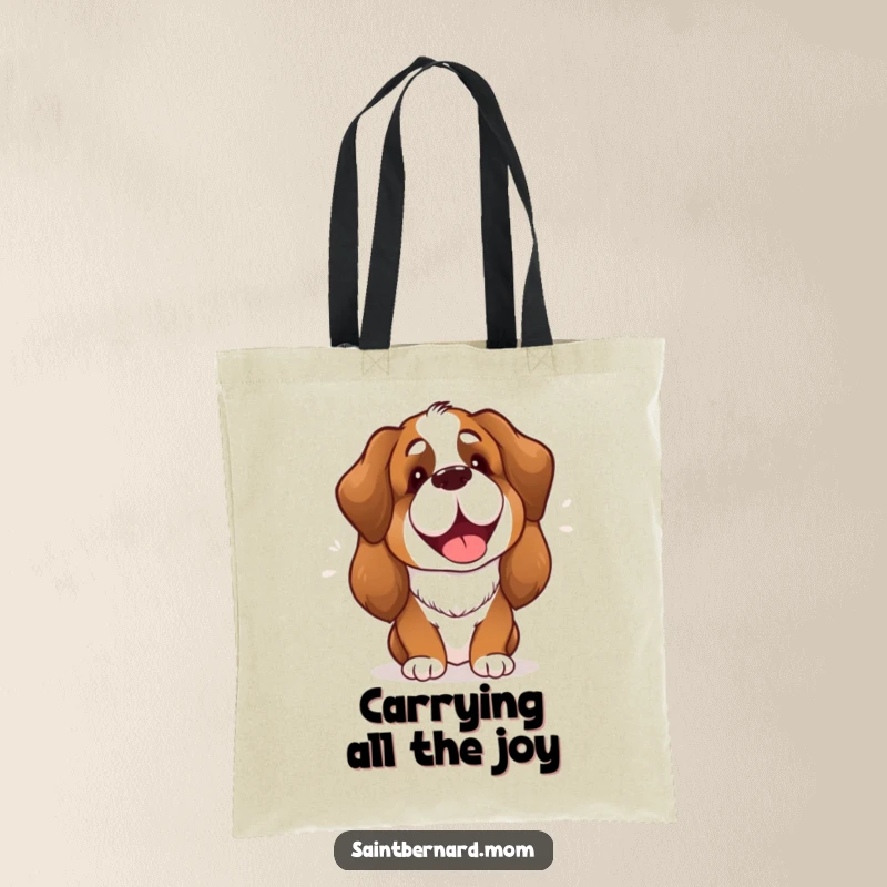 Funny Saint Bernard Lady Tote Bag showcasing a cheerful dog with an audible happy bark, symbolizing a friendly and joyous encounter.