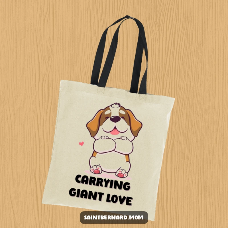 Funny Saint Bernard dog tote bag offering a giant, loving hug gesture, a humorous and practical accessory.