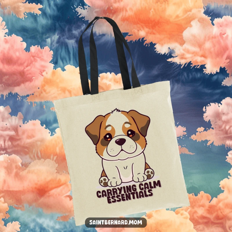 Funny Saint Bernard dog tote bag with a calm, reassuring presence, a humorous and practical accessory.