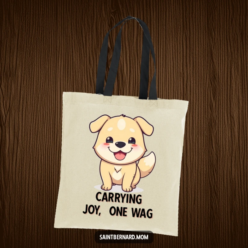 Funny Tote Bag: A massive dog with a friendly face and a furiously wagging tail, ready to carry your day with joy.