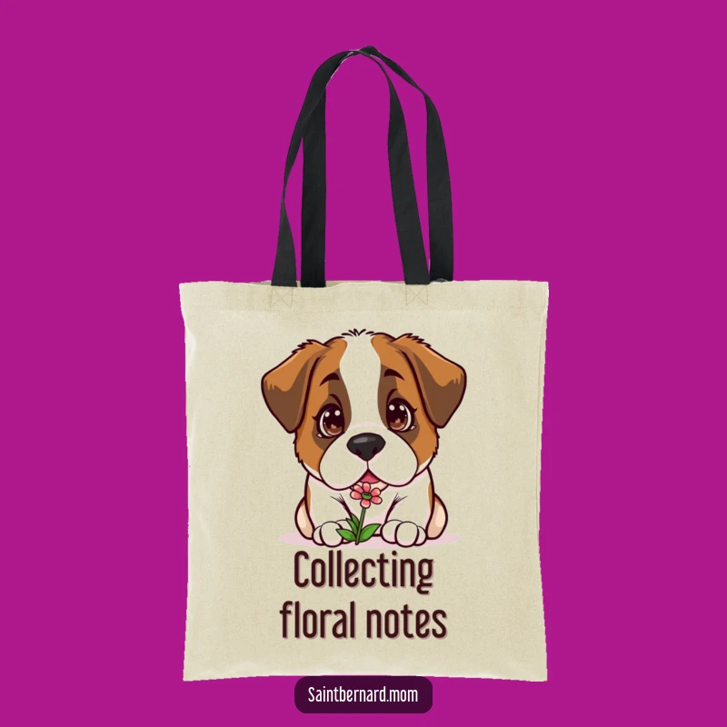 Funny Kawaii Saint Bernard Tote Bag: Curious Sniff for Flower Enthusiasts