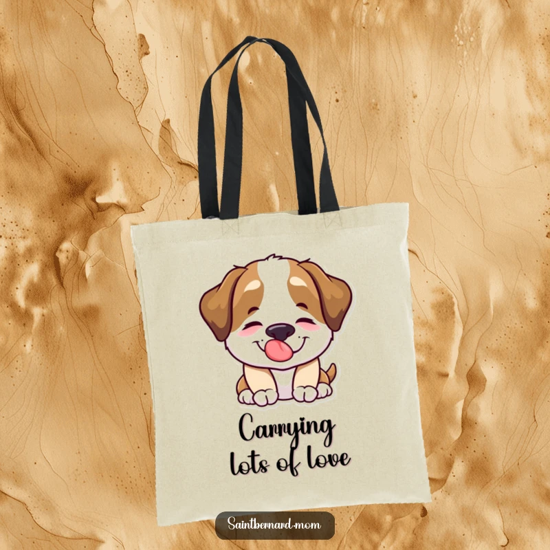 Funny Saint Bernard dog character giving a comforting lick on a durable and stylish tote bag.