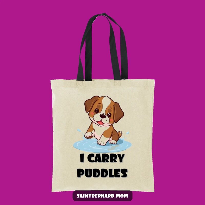 Funny Kawaii Saint Bernard Tote Bag - Playful Puddle Splash Carryall Gift