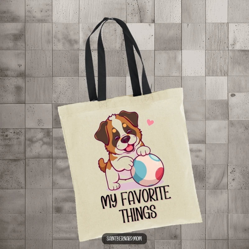 Funny Saint Bernard Lady Tote Bag showcasing a dog playfully nudging a ball, symbolizing fun and an active lifestyle.